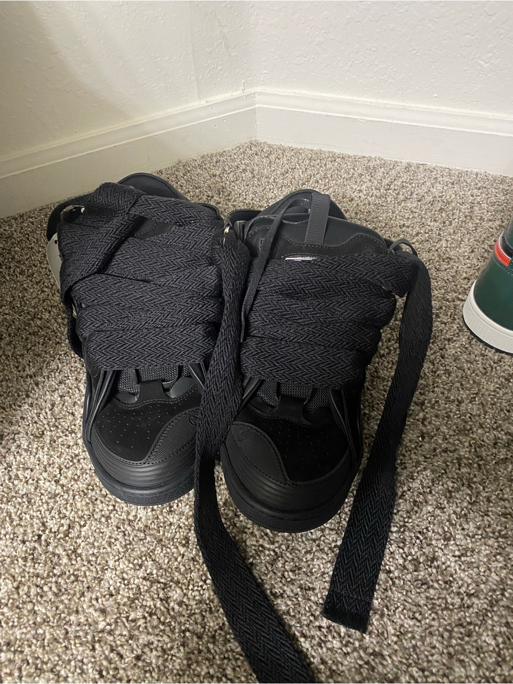 Lanvin Black Men's Wide Lace-Up Sneakers